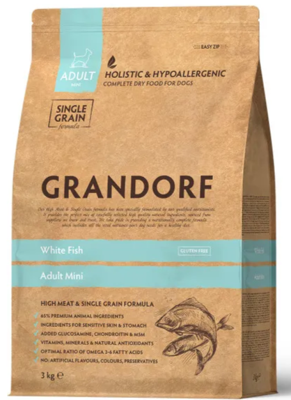 Корм Grandorf White Fish Mini для собак малых пород с белой рыбой