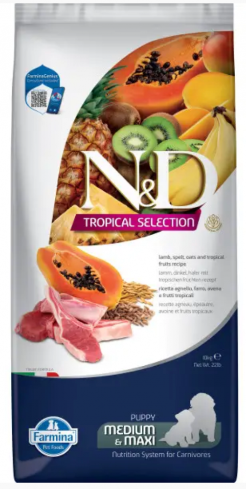 Корм Farmina N&amp;D Tropical Selection Lamb (низкозерновой) для собак средних и крупных пород, с ягнёнком, 10 кг