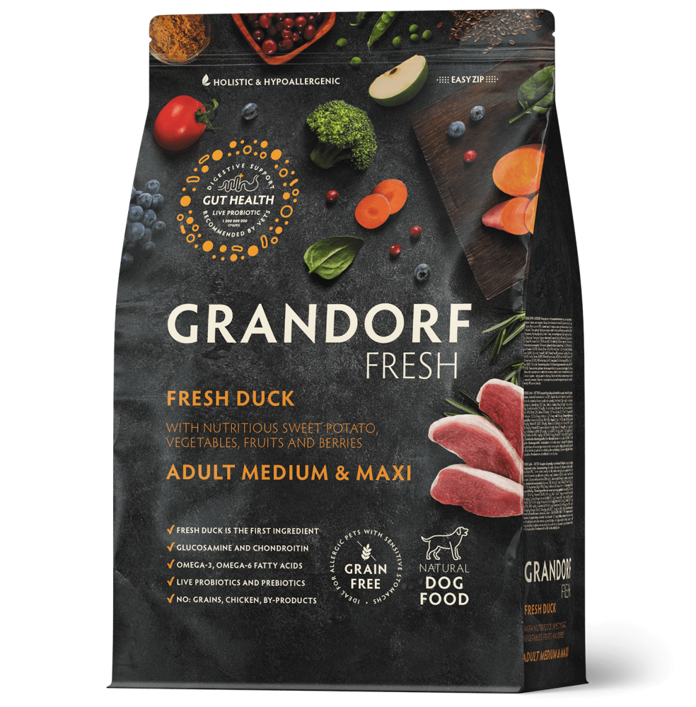 Сухой корм GRANDORF FRESH DOG Duck MED&MAXI мясо Утки с бататом для взрослых собак средних и крупных пород, диетическая формула для особо аллергичных собак
