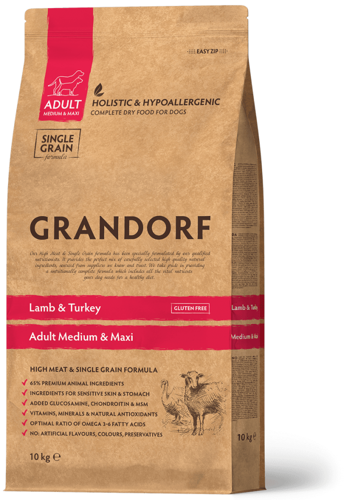 Сухой корм Grandorf Lamb & Turkey Adult Medium & Maxi для собак средних и крупных пород (низкое содержание зерна), ягненок с индейкой
