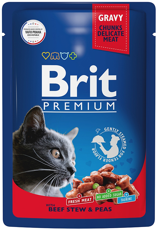 Brit Premium Пауч Beef Stew &amp; Peas (в соусе) для кошек, говядина и горошек, 85 г