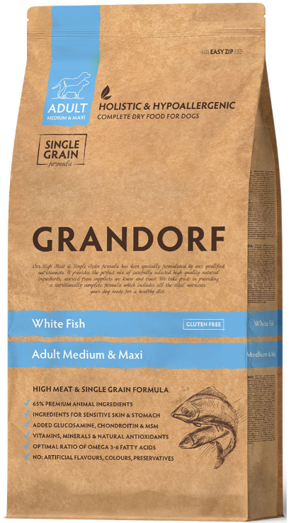 Сухой корм Grandorf White Fish MED&MAXI белая рыба с рисом для собак всех пород