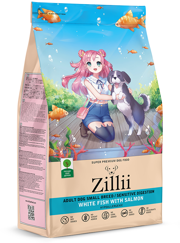 Корм ZILLII ASENSITIVE DIGESTION Dog Small Breed для взрослых собак МИНИ Белая рыба и Лосось 800 г