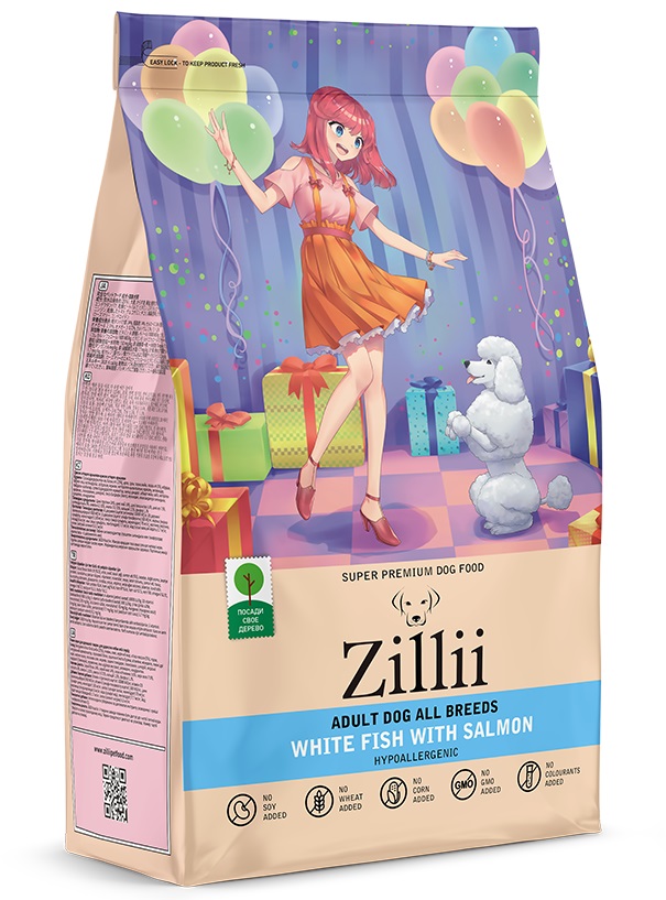 Корм ZILLII Adult Dog для взрослых собак Белая Рыба с Лососем