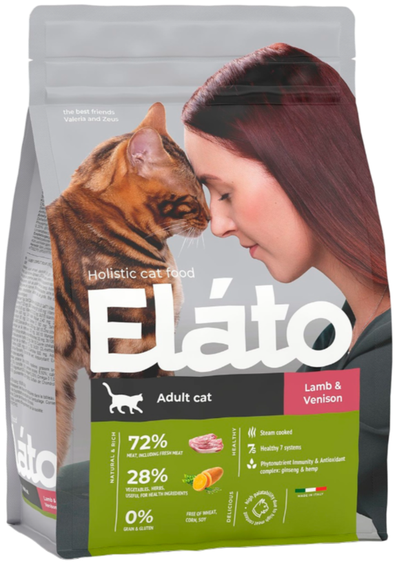 Корм сухой для кошек Elato Holistic Элато Холистик для взрослых кошек с ягненком и олениной