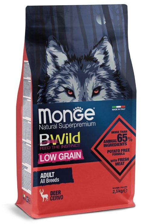 Корм сухой Monge Dog BWild LOW GRAIN низкозерновой корм из мяса оленя для взрослых собак всех пород 2,5 кг
