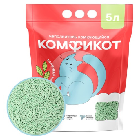 Наполнитель Комфикот Тофу Зеленый чай комкующийся 10 л