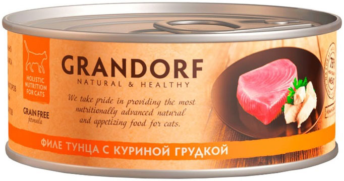 Консервы Grandorf для кошек &quot;Тунец и Куриная грудка в собственном соку&quot; 70 г