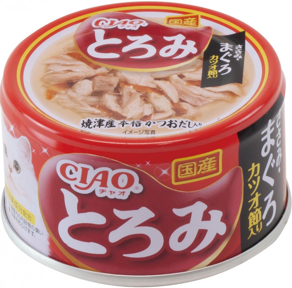 Корм Inaba Ciao Toromi (консерв.) для кошек, куриное филе с тунцом магуро и кацуобуси, 80 г