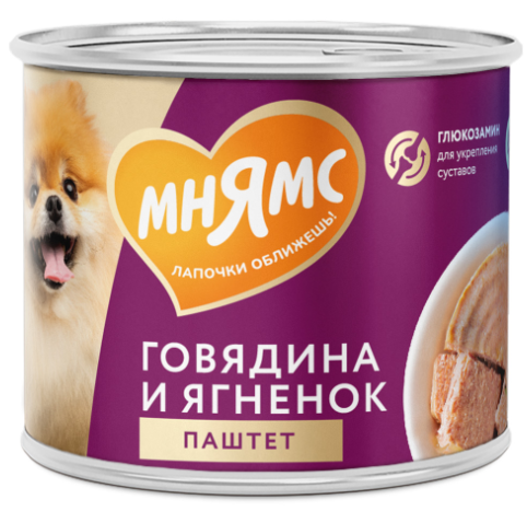 Влажный корм Мнямс Паштет из говядины и ягненка для собак всех пород «ЗДОРОВЫЕ СУСТАВЫ» 200 г