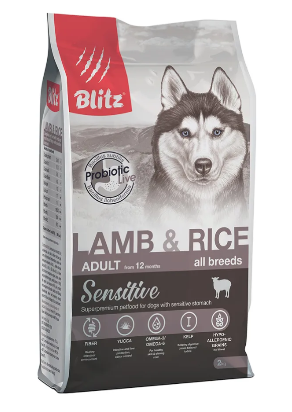 Корм Blitz Adult Lamb &amp; Rice для взрослых собак всех пород с ягнёнком и рисом