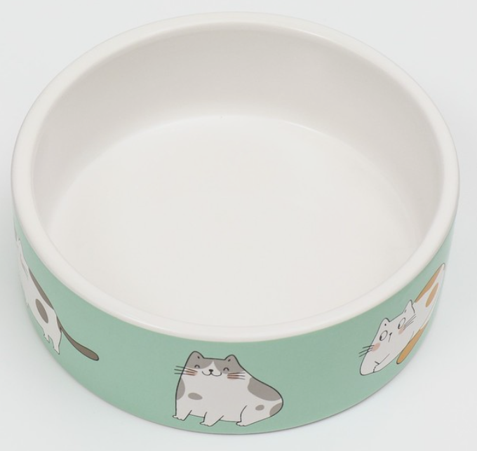 Миска керамическая "Котяры", 300 мл, 12,5 x 4,5 cм, белозелёная