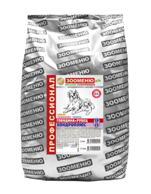 Корм сухой Зооменю Говядина+рубец "Хондроплюс" для собак