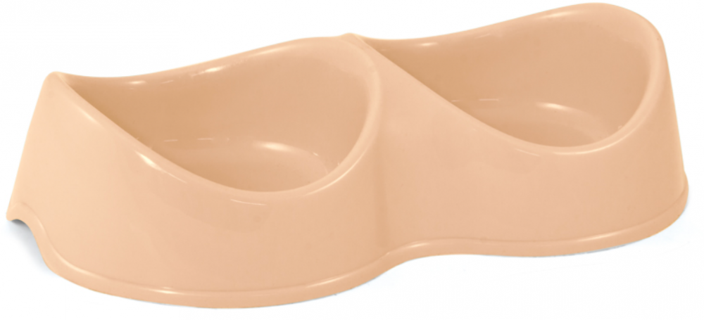 Миска для кошек и собак Triol пластиковая двойная "Бисквит", 2*0,2л. бежевая