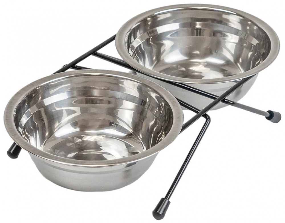 Homepet Миска двойная для животных, металлическая на подставке, 14 см, 2х0.35 л