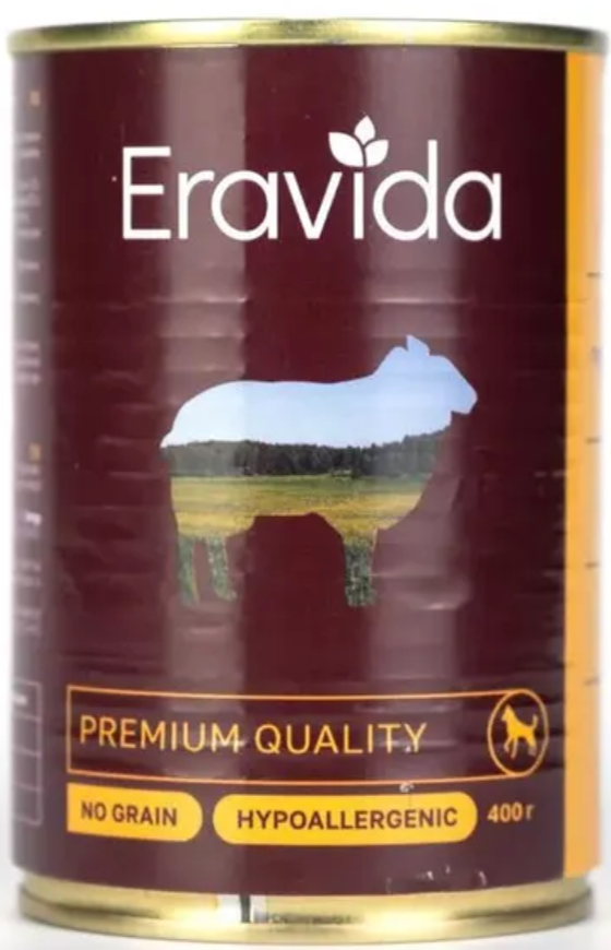 Консерва Эравида Ягненок: ФАРШ+КУСОЧКИ 400 г для собак