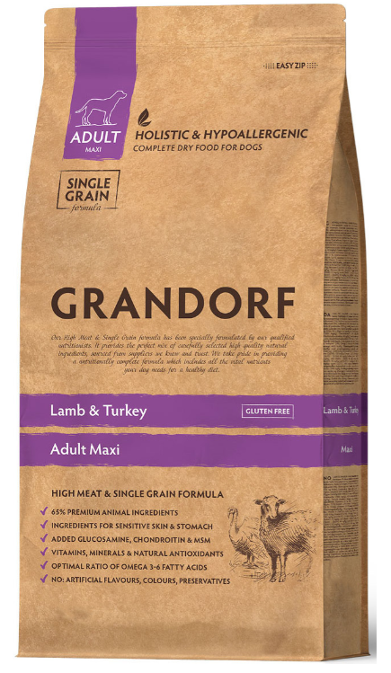Сухой корм Grandorf Lamb & Turkey Adult Maxi для собак крупных пород (низкое содержание зерна), ягненок с индейкой