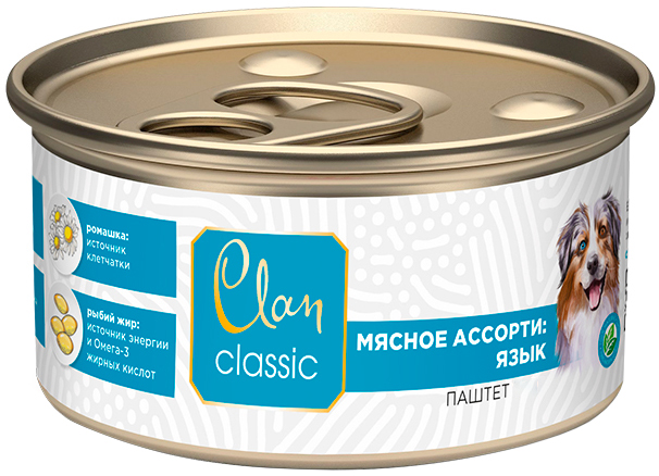 Корм Clan Classic (паштет) для собак, язык с брусникой и ромашкой, 100 г