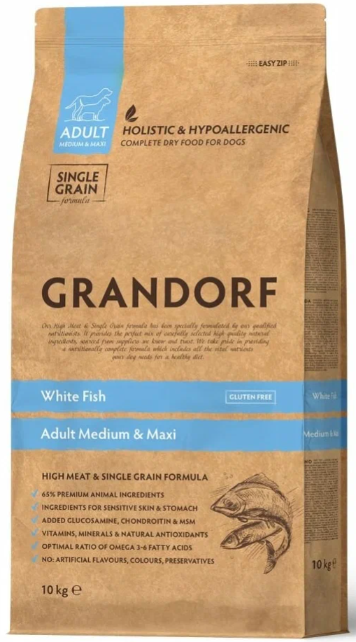 Сухой корм Grandorf White Fish MED&MAXI белая рыба с рисом для собак всех пород