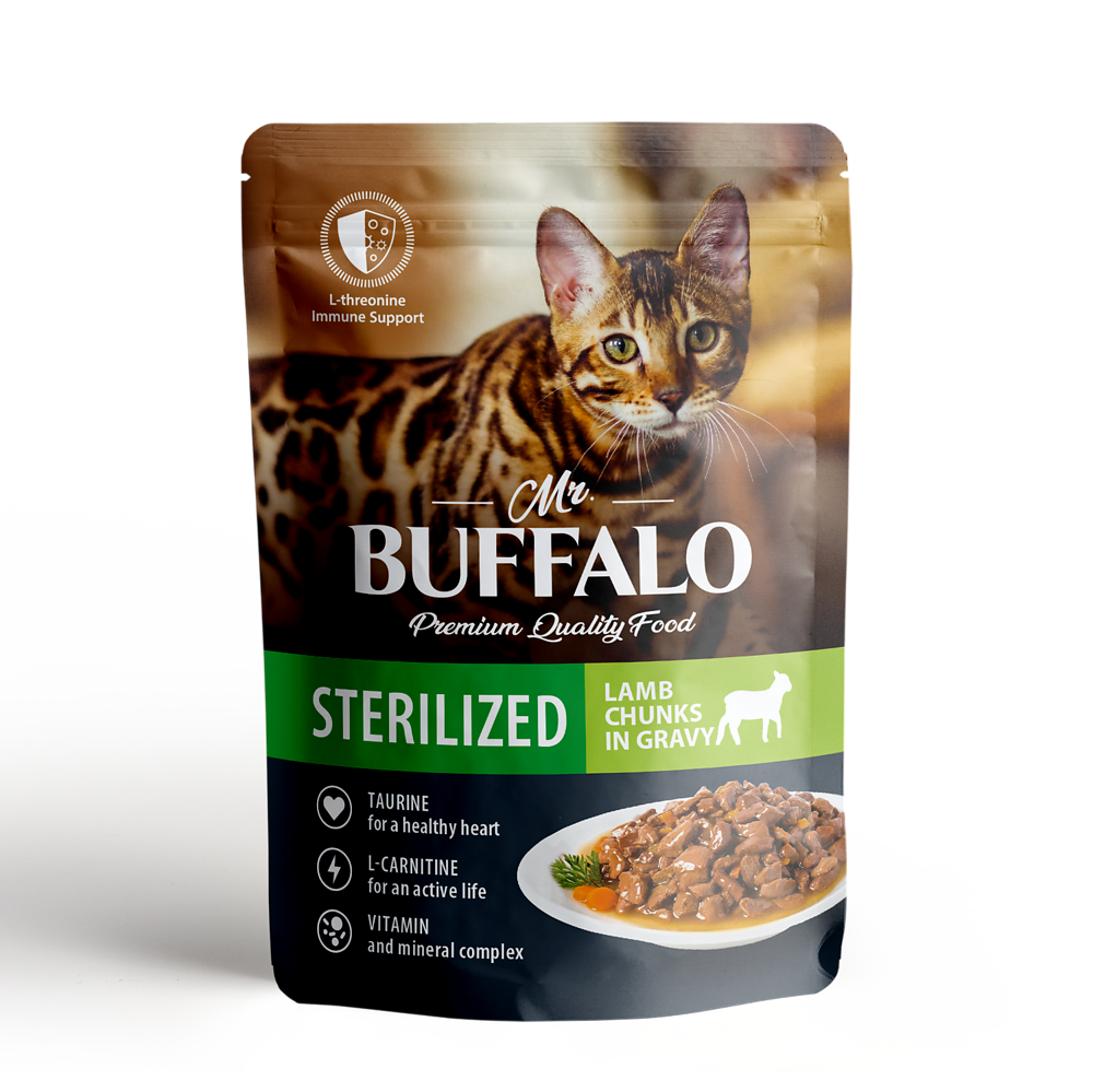 Mr.Buffalo Adult Sterilized ПАУЧ влажный корм для стерилизованных кошек, ягненок в соусе 85 г