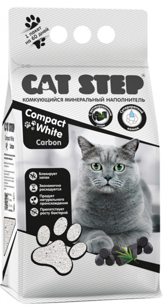 Наполнитель комкующийся минеральный CAT STEP Compact White Carbon, 10 л