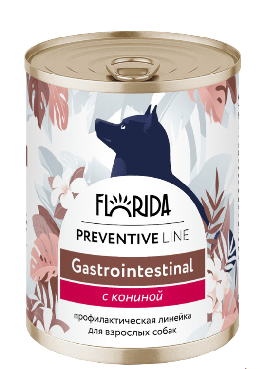 Корм Florida Preventive Line Gastrointestinal (консерв.) для собак, для здоровья ЖКТ, с кониной, 340 г