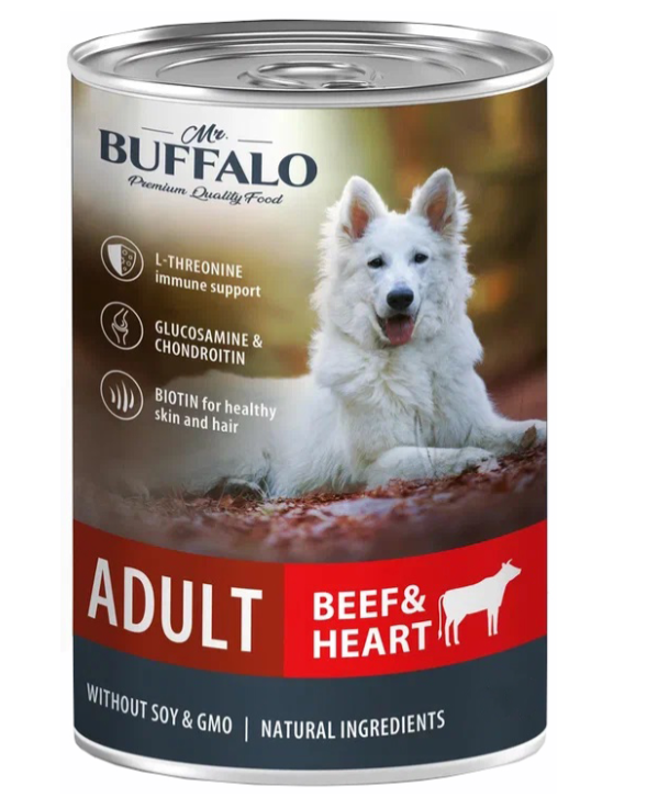 Корм Mr. Buffalo Beef &amp; Heart (консерв.) для собак, говядина и сердце, 400г