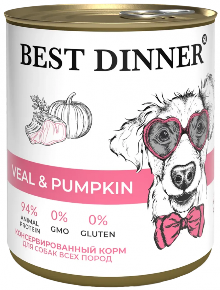 Консервы Best Dinner Dog Super Premium Телятина с тыквой для собак и щенков 850 г