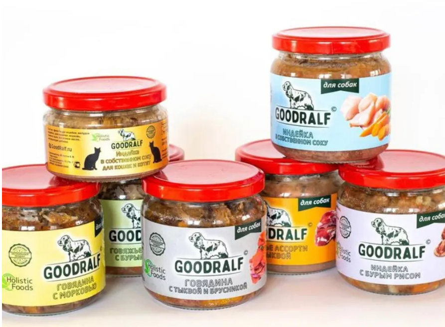 Влажный корм ПРЕМИУМ GOODRALF Говядина с морковью стеклянная банка 340 гр