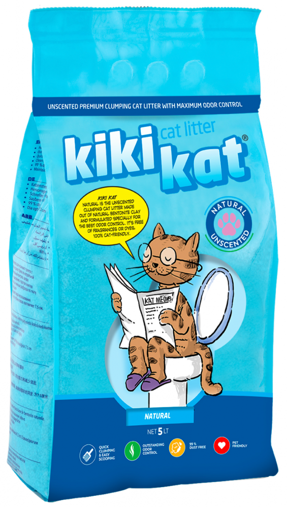 Бентонитовый наполнитель для кошачьего туалета KikiKat супербелый комкующийся, 5 л