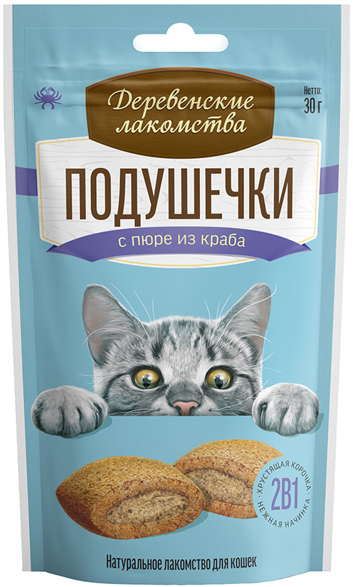 Лакомство для кошек Деревенские лакомства подушечки с пюре с креветкой 30г