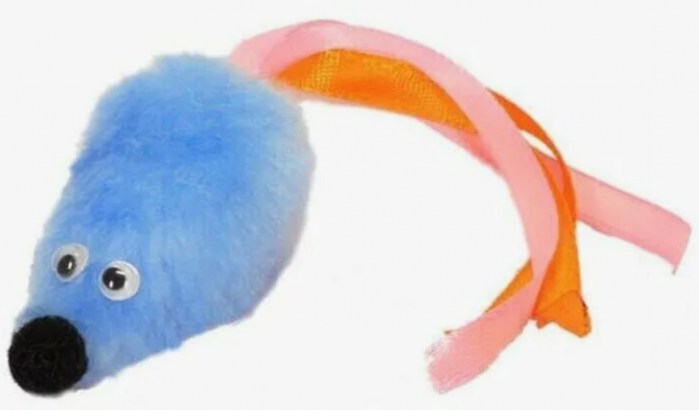 sh-07165 GoSi Игрушк для Кошек "Мышь с кошачьей мятой, хвост-ленточки" голубая