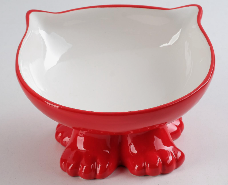 Миска керамическая &laquo;Киса&raquo; на подставке-лапках 200 мл, 13&times;12&times;8 см, красная