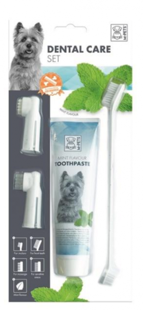 M-PETS Набор для ухода за зубами собак (паста 100 мл, щётка, напальчники) со вкусом мяты
