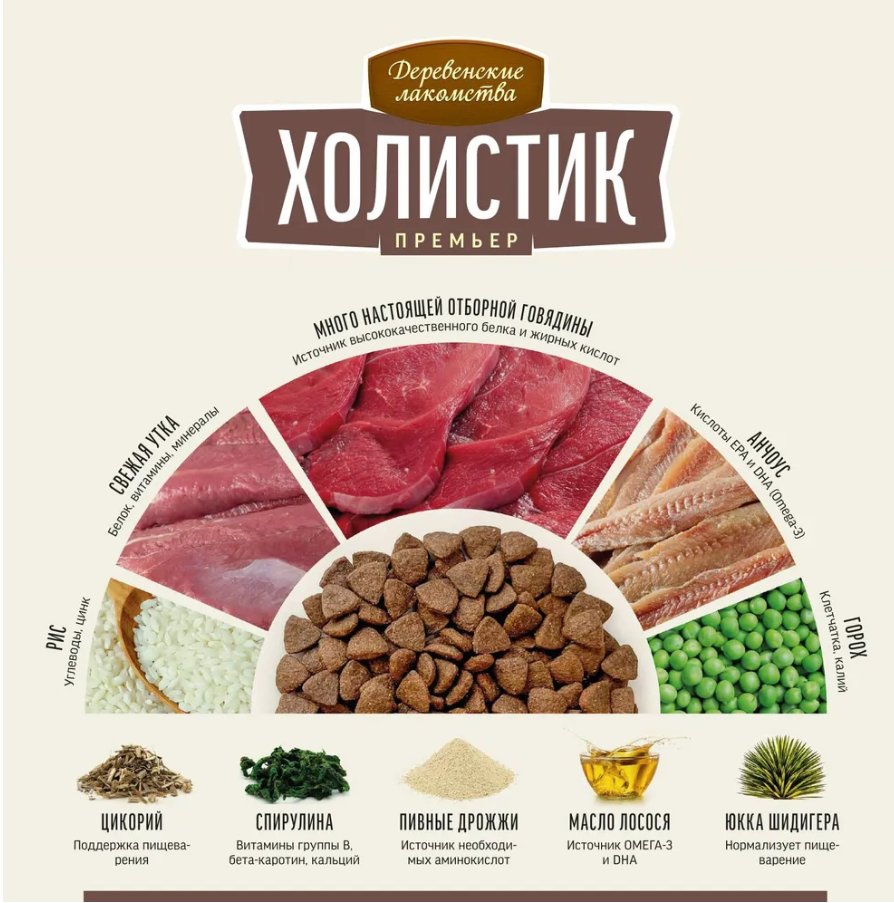 Сухой корм "Деревенские лакомства Холистик Премьер" для кошек для поддержания иммунитета, говядина